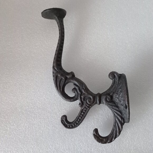 Lge HD Black Cast Iron Hook Antique Style 3-in1 Hat Coat Bag Hook Wall Hardware - Picture 2 of 4